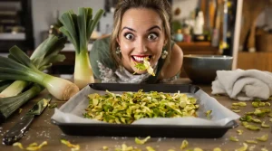 On gaspille tous cette partie du poireau : j’en fais des chips, et tout le monde me demande la recette